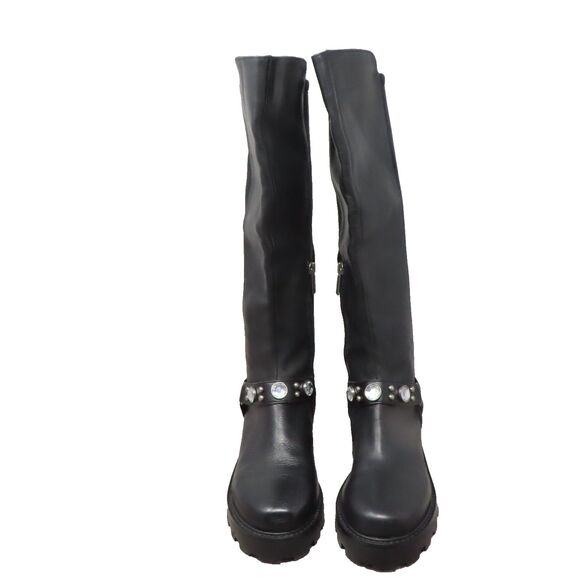 Karl Lagerfeld Paris Milla Embellished Rhinestone 8.5M Leather Tall Riding Boots - Picture 6 of 16